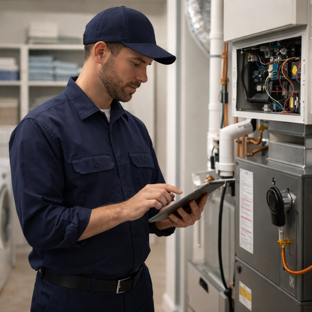 HVAC technician servicing a furnace